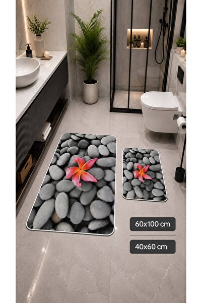 GNL HOME Sea Stone Patterned 60 X 100 - 40 X 60 Bathroom Mat Set