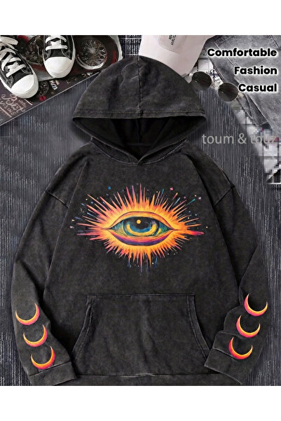 Touz Moda Hanorac cu glugă cu imprimeu retro Gothic Eye