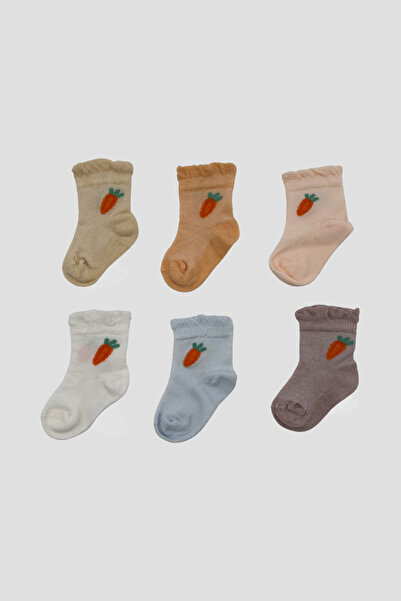 Defne Baby Newborn Baby Girl Carrot Patterned Premium Cotton Booties Socks Set