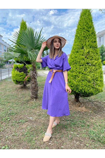 My Blog Purple Double-Breasted Collared Belted Dress - 2Y2691
