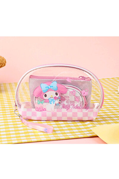 SANRIO Kawaii Transparent Cosmetic Pouch Set – Cute Cartoon Makeup Bag with Z...