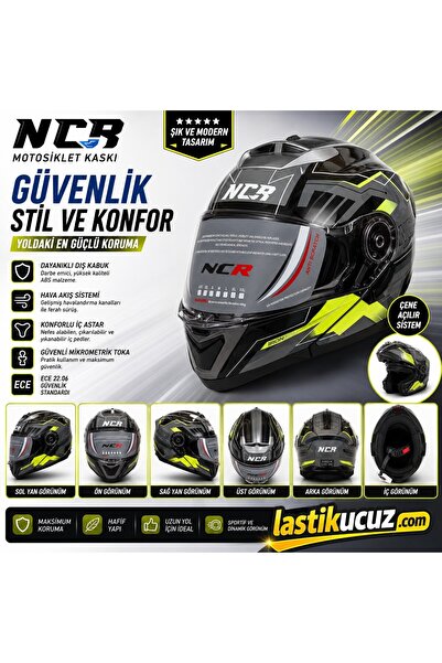 NCR -160E ÇENE AÇILIR GÖZLÜKLÜ E-CE BELGELİ KASK SARI GRAFİK