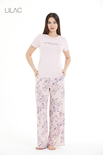 LILAC Women's Floral Patterned 100% Viscose Pajama Set