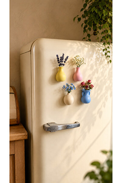 Mios Home 4'lü Mini Dekoratif Vazo Buzdolabı Magneti ( Çiçek Hediyeli )