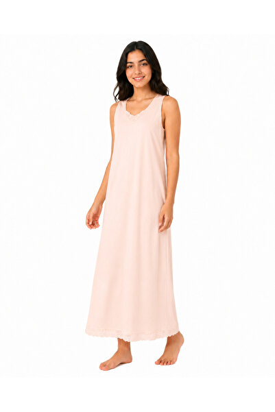 Generic Teen Girls Sleeveless Long Nightgown Dress with Lace Trim