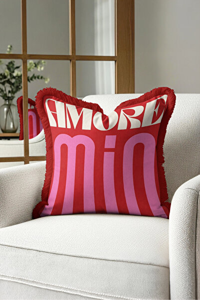 Evimde Bambaşka Typographic Glamour Fringed Pillowcase - Bold Lettering Theme...