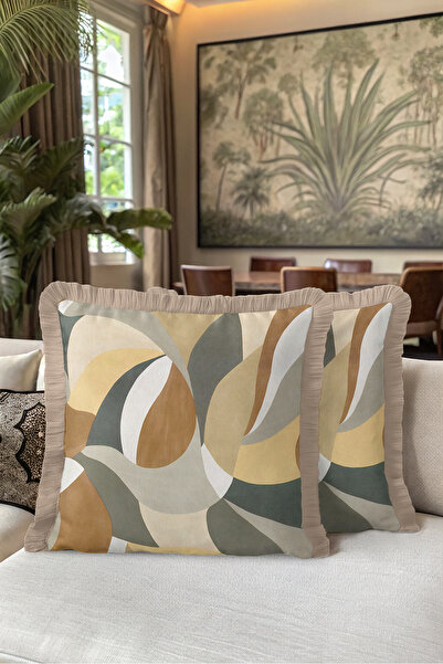 Evimde Bambaşka Abstract Geometric Fringed Pillowcase - Artistic Nordic Musta...