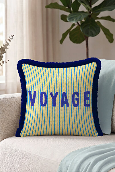 Evimde Bambaşka Voyage Striped Sailor Fringed Pillowcase - Marin Nautica Blue...