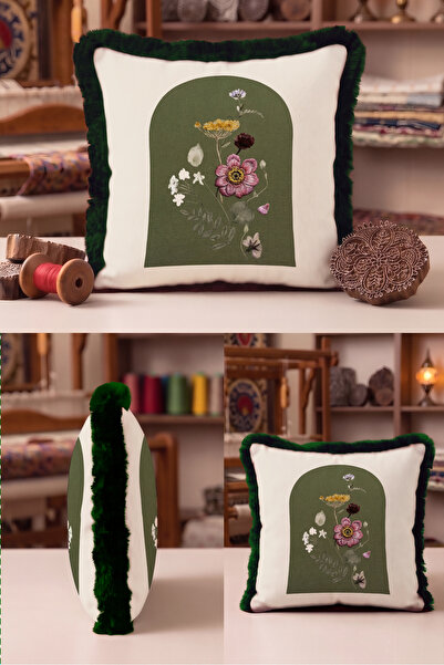 Evimde Bambaşka Botanical Floral Patterned Fringed Pillowcase - Naturalist Bo...