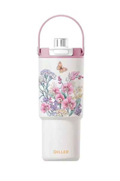 DILLER 880ml Cute Patterned Tumbler With/Without Straw Stainless Steel Thermo...