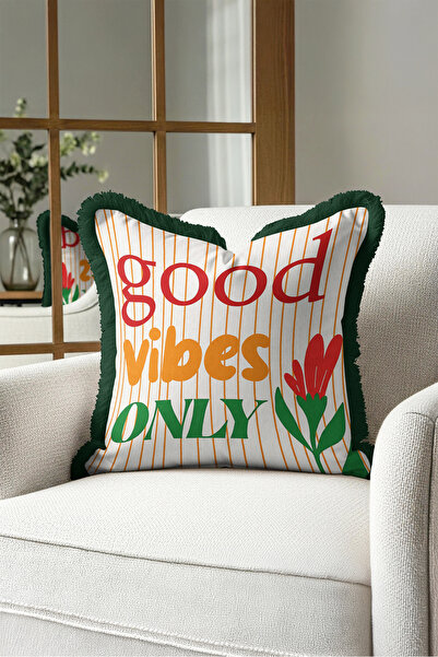 Evimde Bambaşka غطاء وسادة Good Vibes Only مزين بالزهور - غطاء وسادة بتصميم ن...