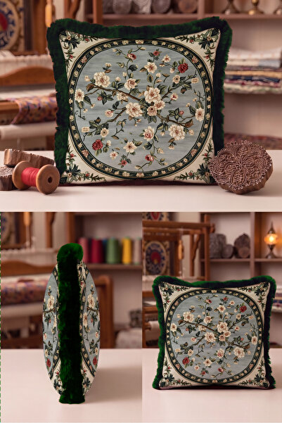 Evimde Bambaşka Floral Design Castle Fringe Pillowcase - Vintage Spring Count...