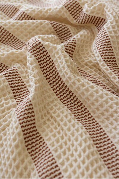 Bej Home Cream Color Tile Striped Waffle Double Pique / Bedspread 220X240