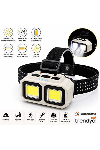 ANY SHOP MARKET Lanternă Frontală LED HX-816S, 2 x COB, Senzor de Mișcare, Re...