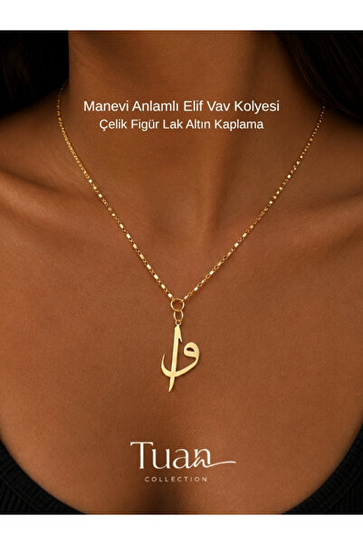 Tuan Collection Elif Vav Kolyesi Manevi Anlamlı Çelik Figür Lak Altın Kaplama...