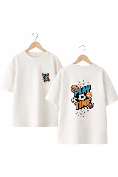playwear Play Time Back and Front Chest Printed 100% Cotton Oversize Loose Re...