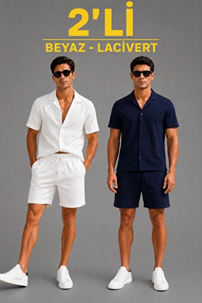 Generic Brand Men's 2-Piece Crepe Fabric Pocket Shirt Shorts Set Short Sleeve...