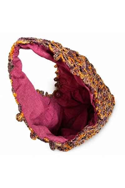 Nafta El Yapımı Çiçek Motifli Örgü Kadın Omuz Çantası | Astarlı | Bohem Tasarım | 50x35 cm