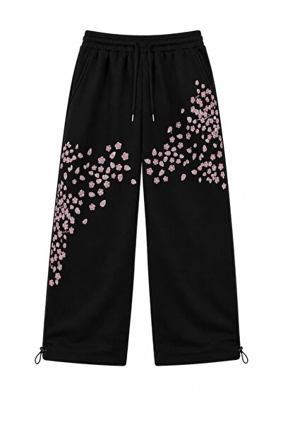zaee Sakura Embroidered Baggy Adjustable Leg Sweatpants