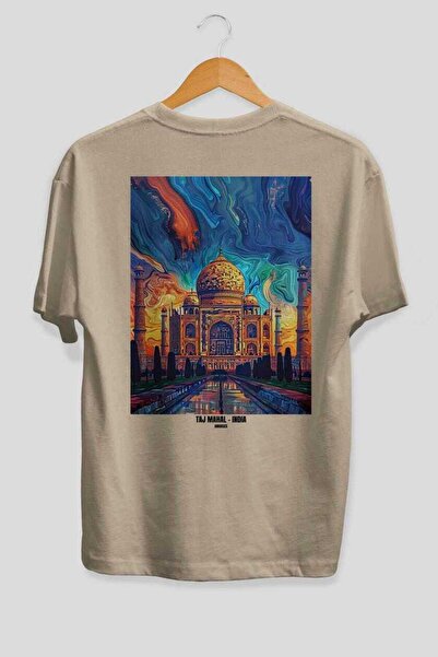Ankhises Τακ Μαχάλ Ινδία Μπεζ Oversize Country City Back Printed Unisex T-Shi...