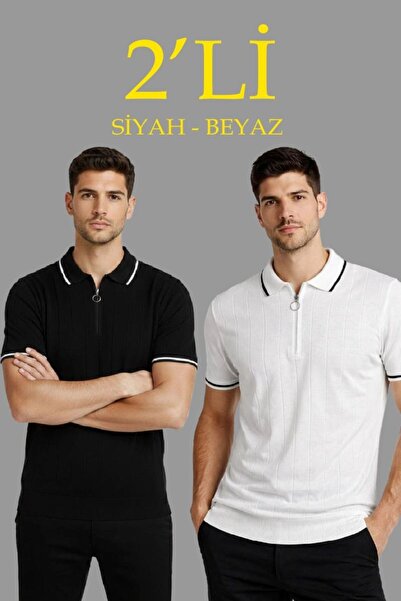 Generic Brand Men's Knitwear T-Shirt Zippered Polo Collar Summer Short Sleeve...