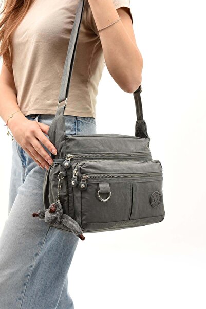 NEMO BAGS Women's Gray Shoulder Bag, Multi-Compartment Strap Crossbody Bag, L...