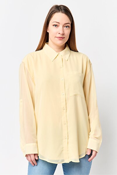 Calvin Klein Women Regular Fit Plain Long Sleeve Shirt, Yellow