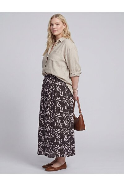 Kayra Floral Pattern Skirt Brown