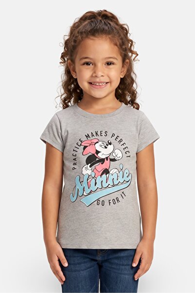 Disney Kids Girl Crew Neck Short Sleeve Micky And Friends Print T-Shirt, Grey
