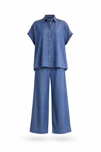 5in1Canpolat Set cămașă și pantaloni albastru din Tencel 05321
