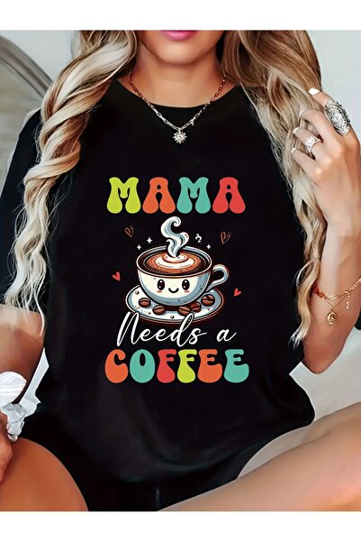 212Wear تي شيرت نسائي بتصميم "ماما تحتاج إلى قهوة" - تي شيرت أسود بأكمام قصير...