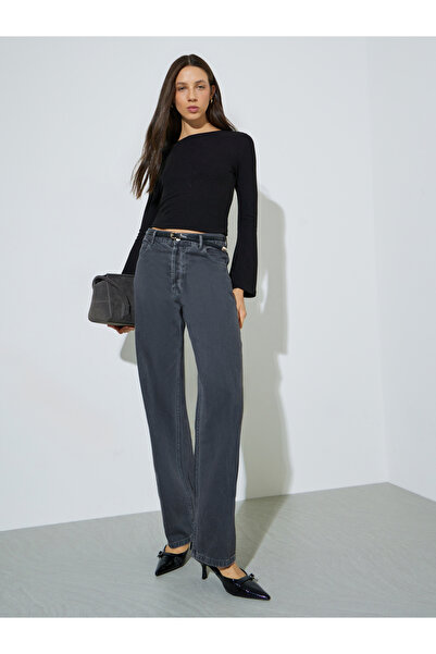 Styli Solid Wide Leg Jeans With Pocket