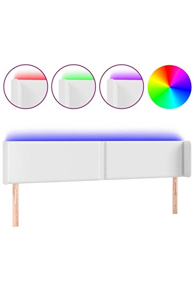 vidaxl Tăblie de pat cu LED, alb, 203x16x78/88 cm, piele ecologică