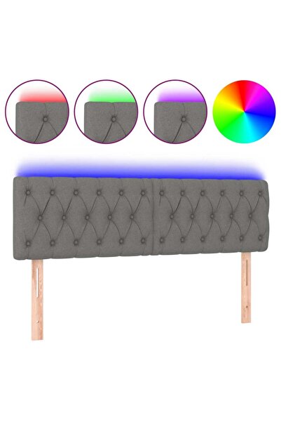 vidaxl Tăblie de pat cu LED, gri închis, 144x7x78/88 cm, textil