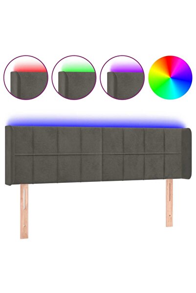 vidaxl Tăblie de pat cu LED, gri închis, 147x16x78/88 cm, catifea