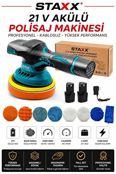 STAXX POWER x2 Akülü Pasta Cila Polisaj Makinesi | 2 Akülü | 6 Kademeli Hız A...