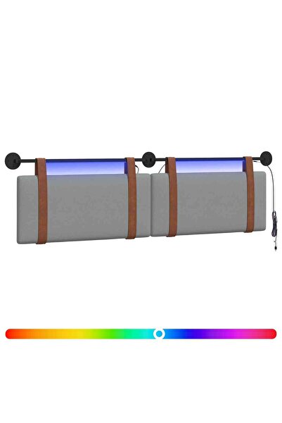 vidaxl Tăblie de pat suspendată Cu lumină LED Gri deschis PU antic