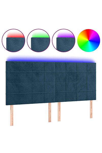 vidaxl Tăblie de pat cu LED, albastru închis, 160x5x118/128cm, catifea