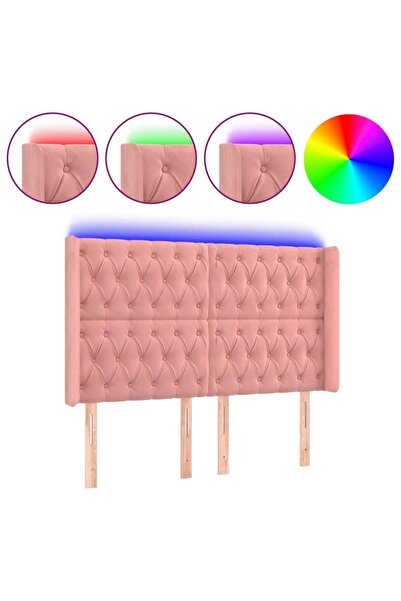 vidaxl Tăblie de pat cu LED, roz, 163x16x118/128 cm, catifea