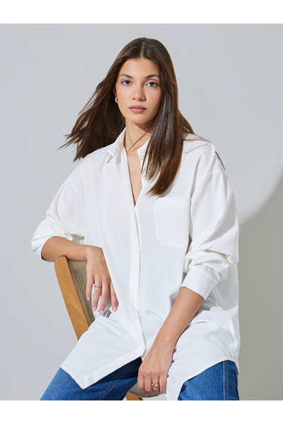 Styli White Long Sleeve Longline Shirt