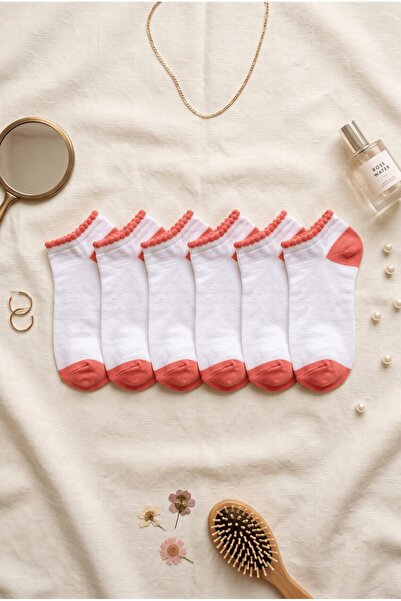 hadiora 6-Piece White Orange Seamless Women's Socks Set - Soft Cotton