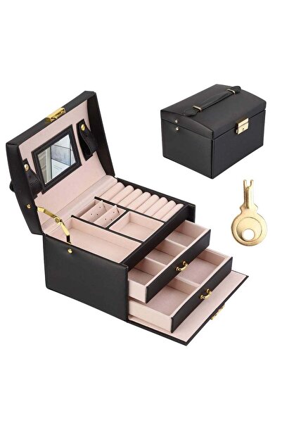 Arabest Jewelry Organizer,3 Layer Storage Case with Mirror,Lock,Portable,for ...