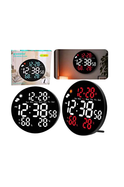 LEAN Ceas de perete digital LED cu dată, temperatură, umiditate, alarmă, tele...