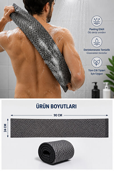 welcomein Peeling Etkili Duş Lifi 90x24 cm Çift Taraflı Banyo Kesesi Derin Cilt Temizleyici Vücut Peeling Bezi