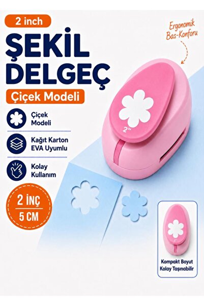 OFİSİNN Şekilli Mega Boy Delgeç/Şekilgeç 5 cm Çiçek Pembe