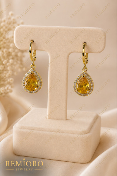 REMIORO Cercei placați cu aur 14K cu zirconiu cubic colorat, model lacrimă – ...