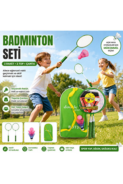 Miro Toys Badminton Seti 2 Raket 2 Top Taşıma Çantalı Çocuk ve Yetişkin Raket...