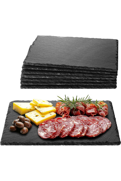 Navaris Set de 8 tăvi de servire din ardezie, 30x20 cm, dreptunghiulare, negre