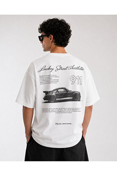 Modivibe تي شيرت بورش 911 Lowkey Street Aesthetic كبير الحجم مطبوع باللون الأ...