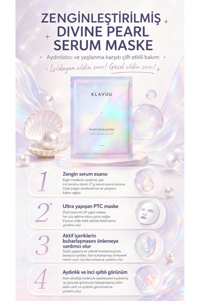 Klavuu White Pearlsation Enriched Divine Pearl Serum Mask - Brightening, Moisturizing, and Anti-Wrinkle Face Mask with Pearl Extract